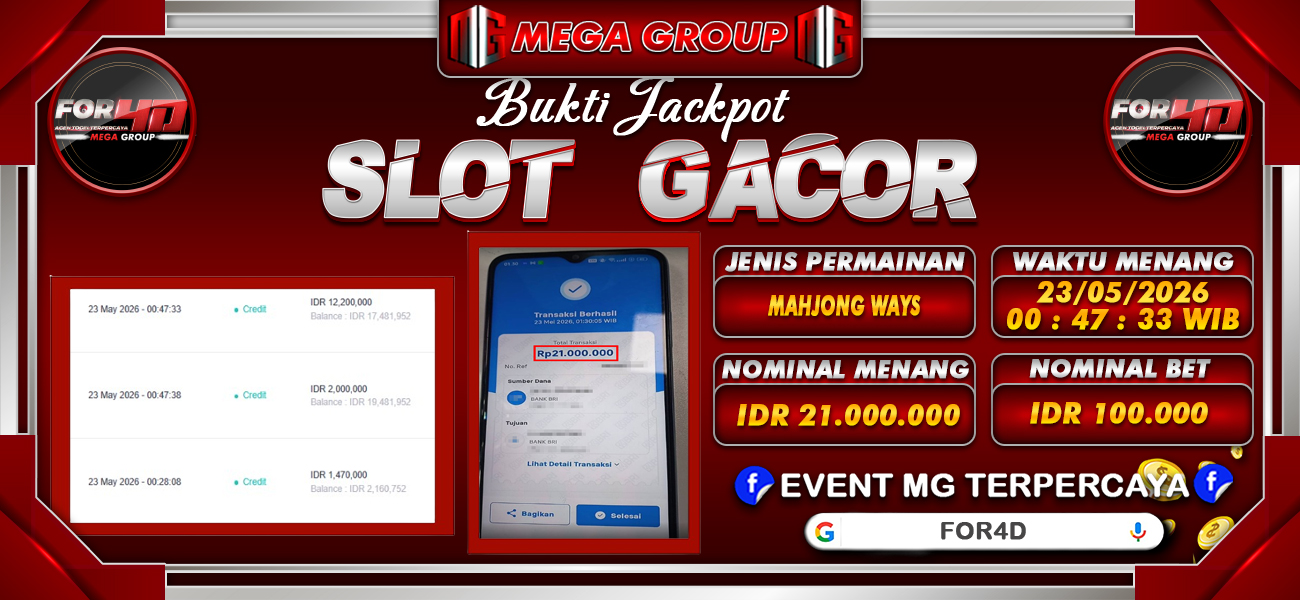 Bukti JP situs For4D hari Sabtu, 23 Mei 2026